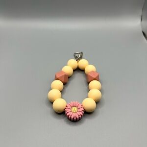 Flower Charm Bracelet - Cream and Pink - Handmade K0251C